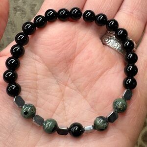 Kambaba Jasper & Black Obsidian Crystal Gemstone Stretch Bracelet